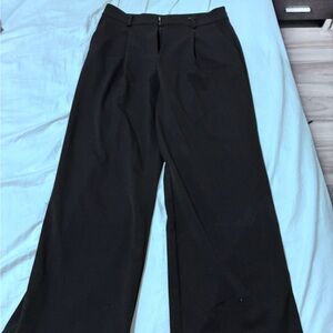 LOFT Black Wide-Leg Pleated Trousers